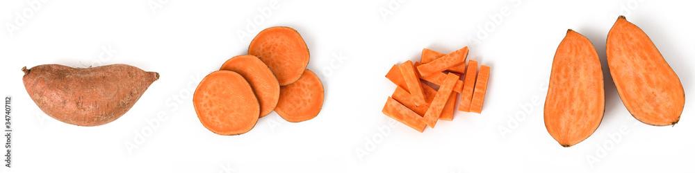 Collection of sweet potato isolated on a white background Collection of sweet potato isolated on a white background