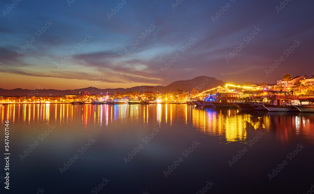 View over the beach coast of Marmaris in Turkey