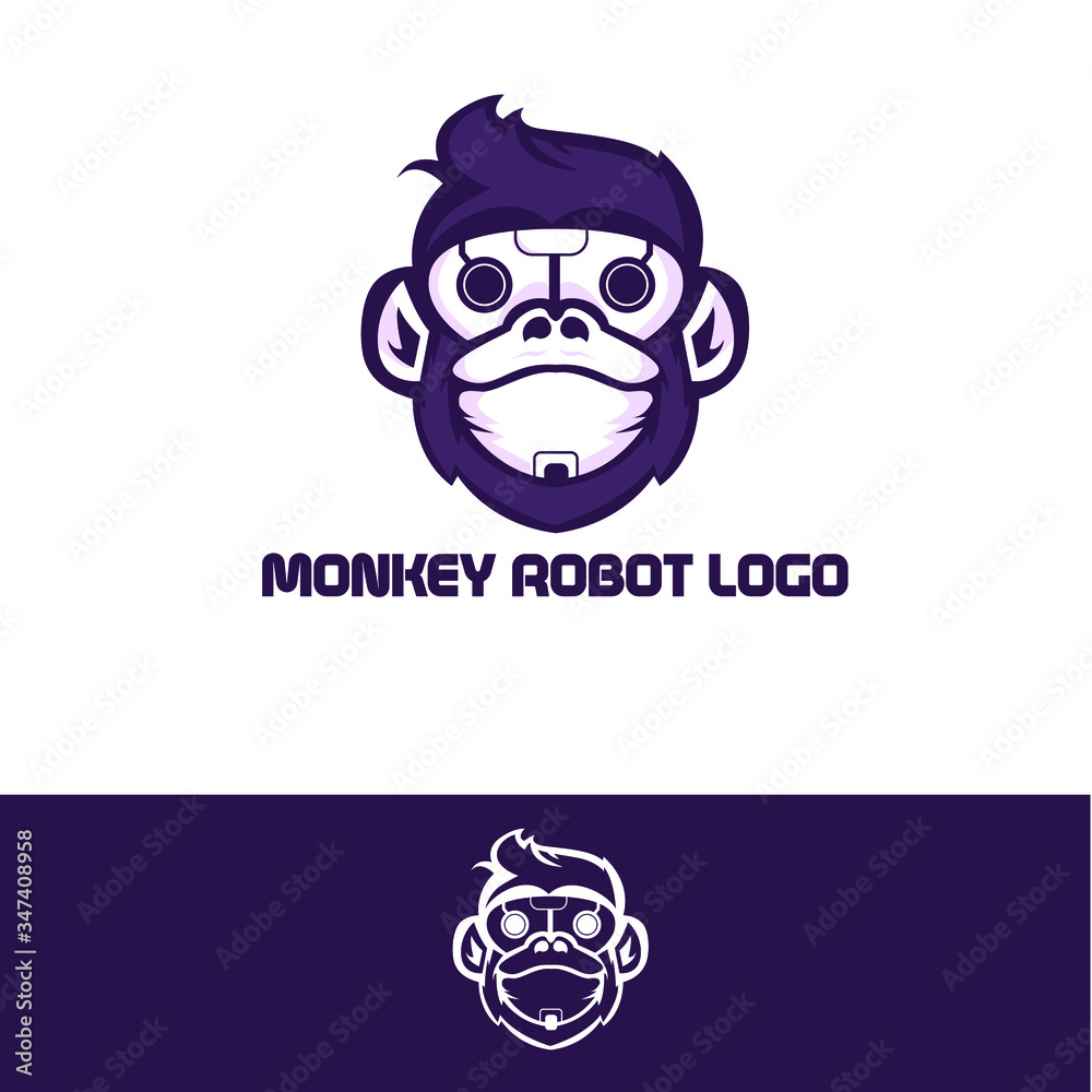 robot monkey logo, design animal, vector