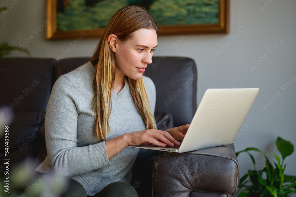 Fototapeta premium young beautiful woman using a laptop computer at home
