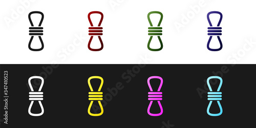 Set Climber rope icon isolated on black and white background. Extreme sport. Sport equipment.  Vector Illustration