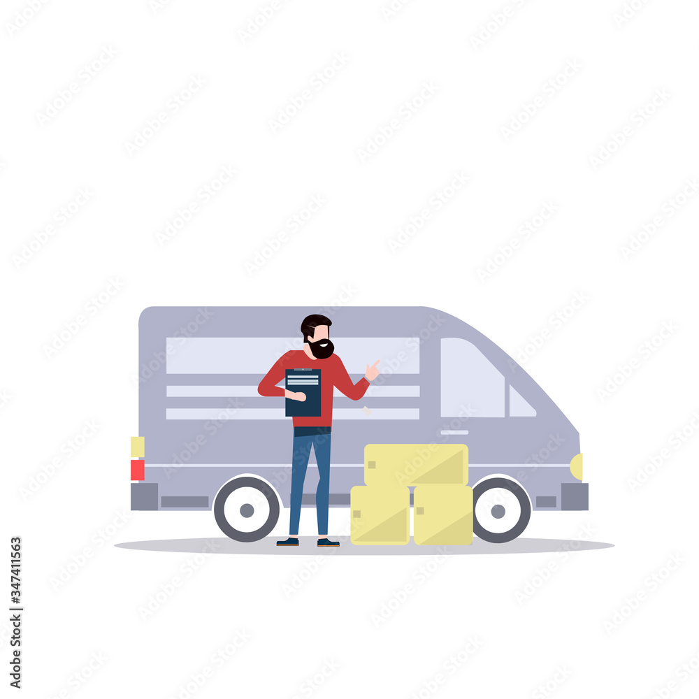 Delivery Van Vehicle, Cargo Transportation, Express Delivery Service Flat Vector Illustration