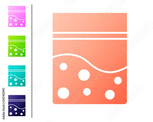 Coral Plastic bag of medicinal cannabis icon isolated on white background. Health danger. Set color icons. Vector Illustration
