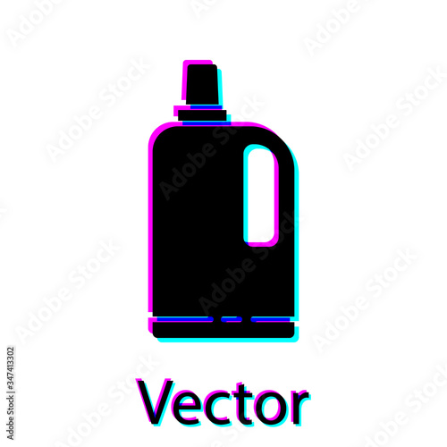 Black Fabric softener icon isolated on white background. Liquid laundry detergent, conditioner, cleaning agent, bleach.  Vector Illustration