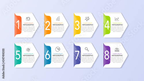 Art & Illustration, Modern infographics business design with 8 option concepts, parts, steps or processes can be used for workflow layout, diagram, number options, web design. infographic element.