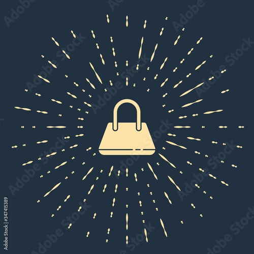 Beige Handbag icon isolated on blue background. Female handbag sign. Glamour casual baggage symbol. Abstract circle random dots. Vector Illustration