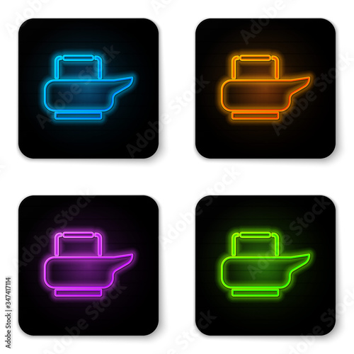 Glowing neon Bedpan icon isolated on white background. Toilet for bedridden patients. Black square button. Vector Illustration