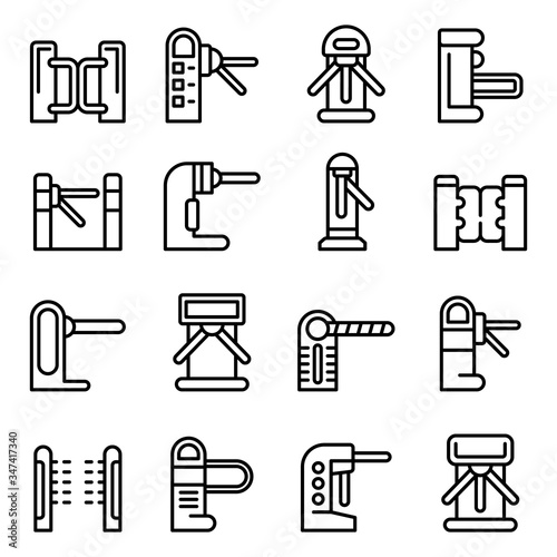Turnstile icons set. Outline set of turnstile vector icons for web design isolated on white background