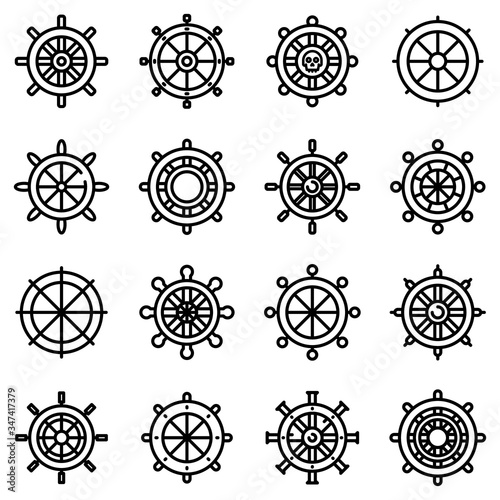 Ship wheel icons set. Outline set of ship wheel vector icons for web design isolated on white background