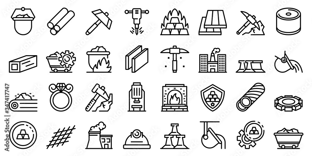 Metallurgy icons set. Outline set of metallurgy vector icons for web design isolated on white background