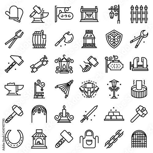 Blacksmith icons set. Outline set of blacksmith vector icons for web design isolated on white background