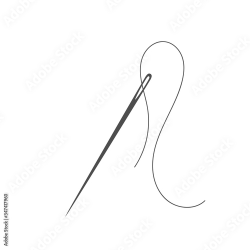 Needle and thread silhouette icon vector illustration. Tailor logo with needle symbol and curvy thread isolated on white background. Tailor logo template, fashion icon element, needlework instrument