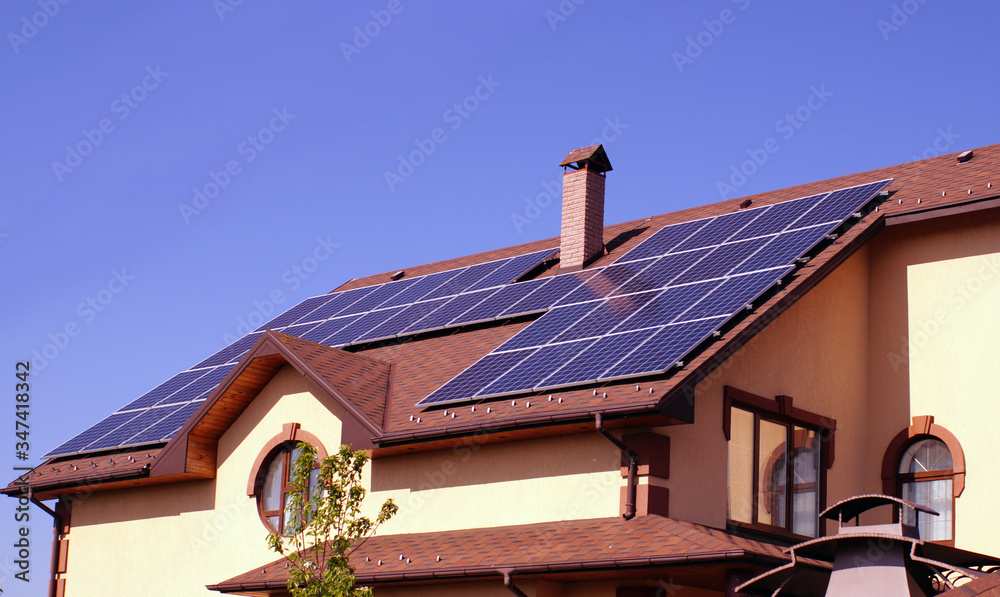 Solar panels on the roof of house
