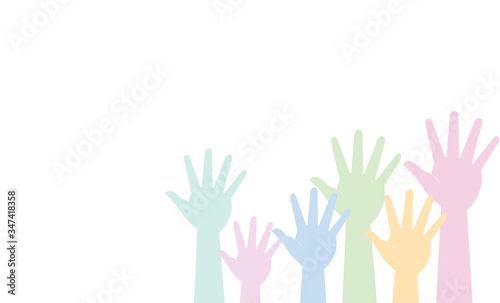 Many hands are pulled up (work, vacancies, help, society). Vector image, icon.