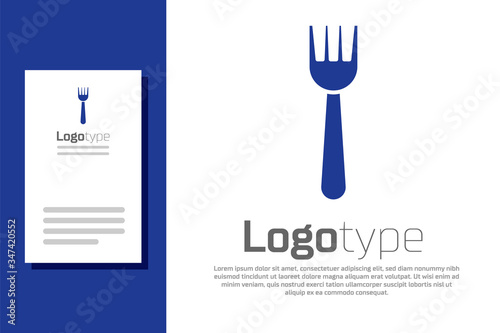 Blue Disposable plastic fork icon isolated on white background. Logo design template element. Vector Illustration