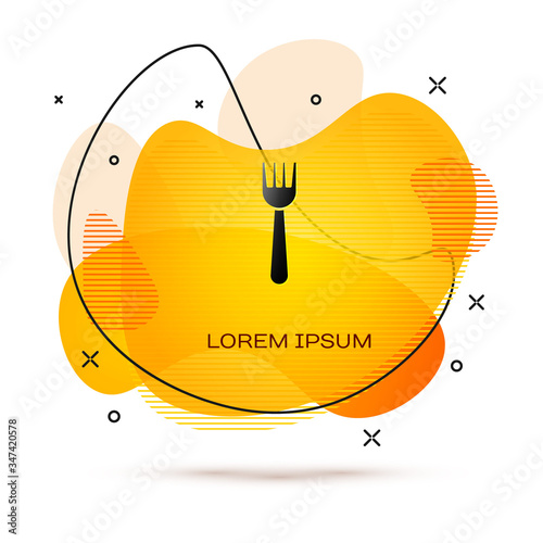 Black Disposable plastic fork icon isolated on white background. Abstract banner with liquid shapes. Vector Illustration