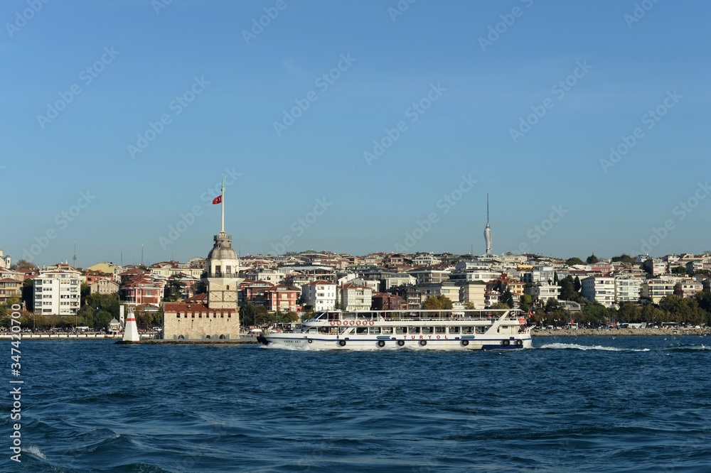 Maiden Tower in the middle of the Bosphorus Strait in Istanbul, Turkey