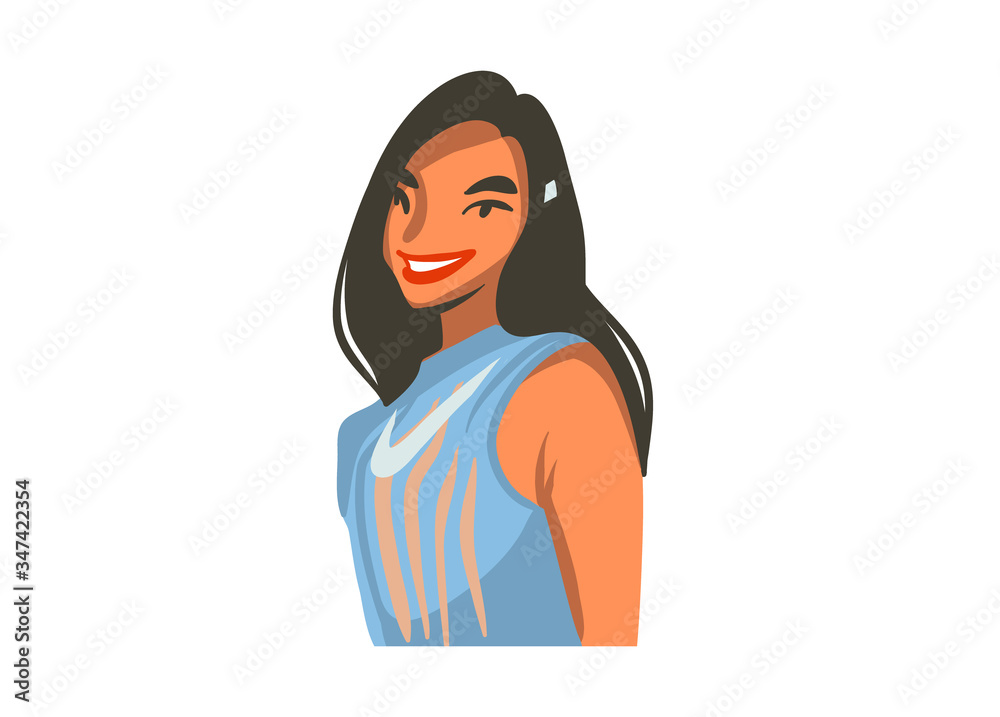 Hand drawn vector abstract stock graphic illustration with young smiling beautiful female isolated on white background Hand drawn vector abstract stock graphic illustration with young smiling beautiful female isolated on white background