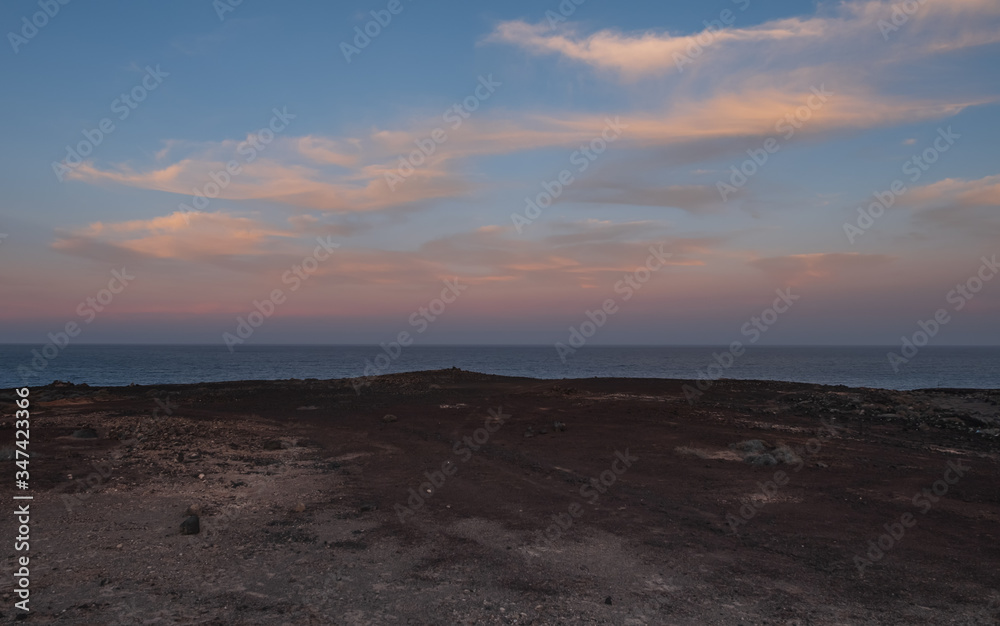 sunset in the mountains of fuerteventura in october 2019
