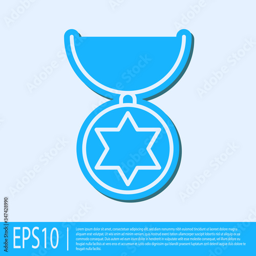 Blue line Star of David necklace on chain icon isolated on grey background. Jewish religion. Symbol of Israel. Jewellery and accessory.  Vector Illustration