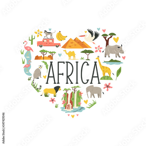 Decorative banner with symbols  animals of Africa