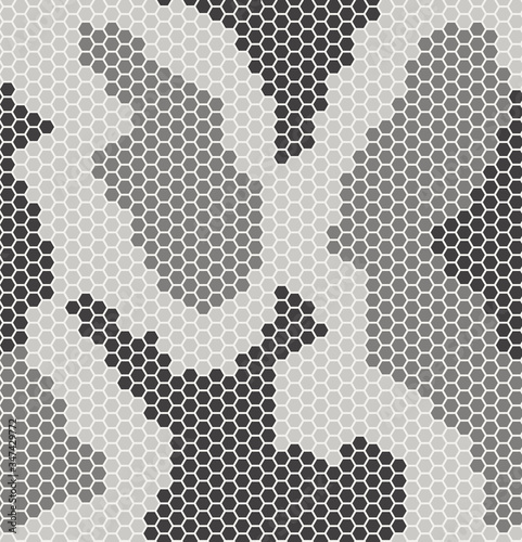 Military background of soldier gray camouflaging seamless pattern. Vector Illustration. Hexagon (honeycomb) texture.