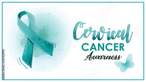 Cervical Cancer Awareness green paper cut butterfly web banner for support and health care. Template for Infographics or Websites Magazines. Flat Cancer Awareness Month. Vector illustration.