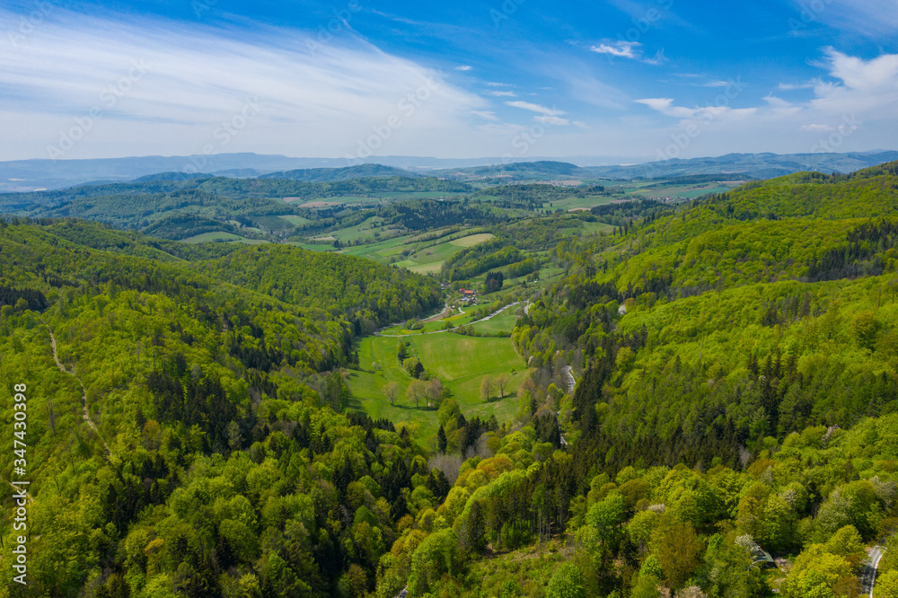 Fototapeta premium Aerial view of Owl Mountains, Poland, Lower Silesia.