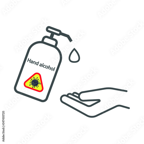 Pump alcohol gel Hand sanitizer Alcohol-based hand rub. Rubbing alcohol.   Protection from germs such as coronavirus (Covid-19) icon design