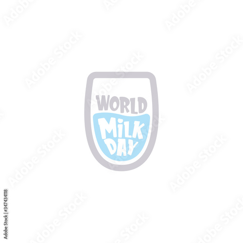 vector wold milk day outline style icon or label isolated on white background. Milk day greeting poster design template. Milk day logo with milk glass