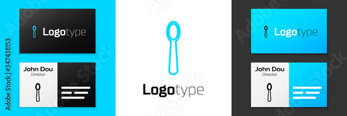 Grey line Disposable plastic spoon icon isolated on white background. Vector Illustration