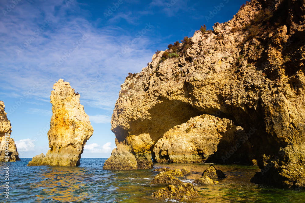 Photo of the rocky coast of the Algarve from the sea
