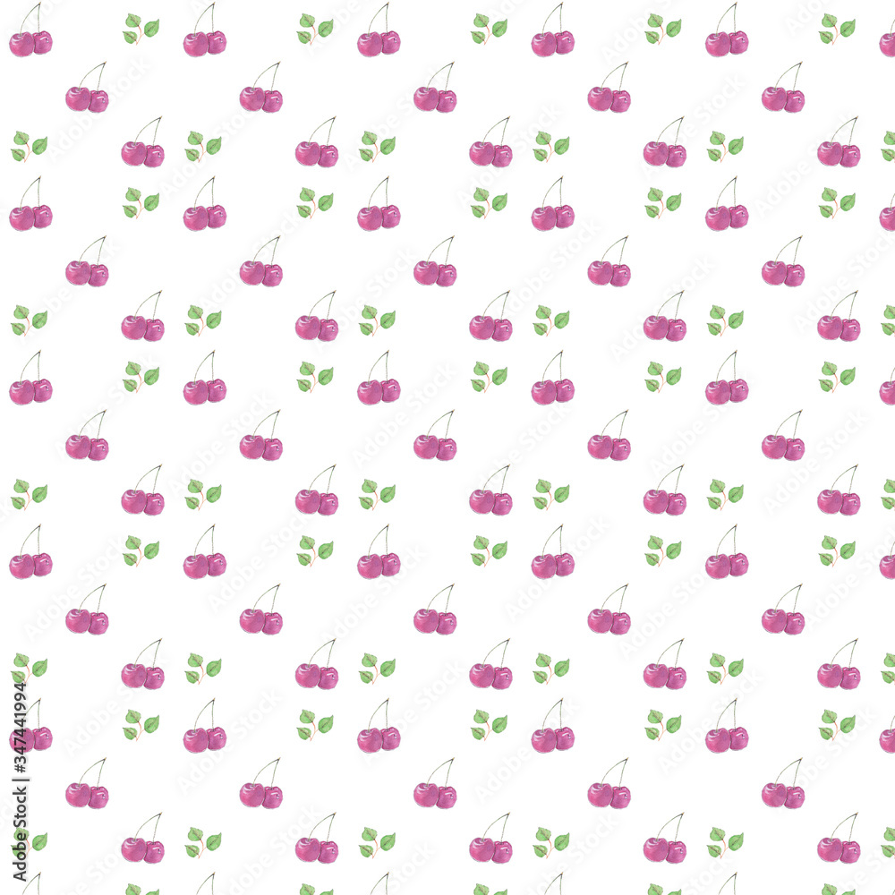 Seamless pattern of cherry on white background