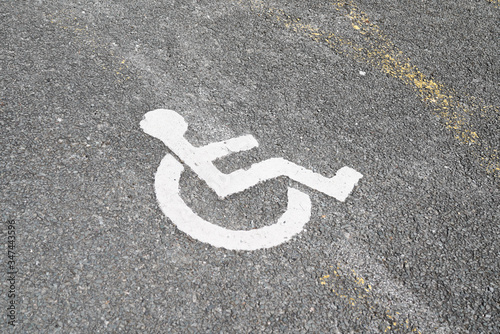 Empty handicapped reserved parking space with wheelchair parked symbol disabled person sign