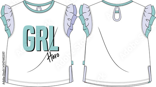 Girls t shirt model hero print textile template