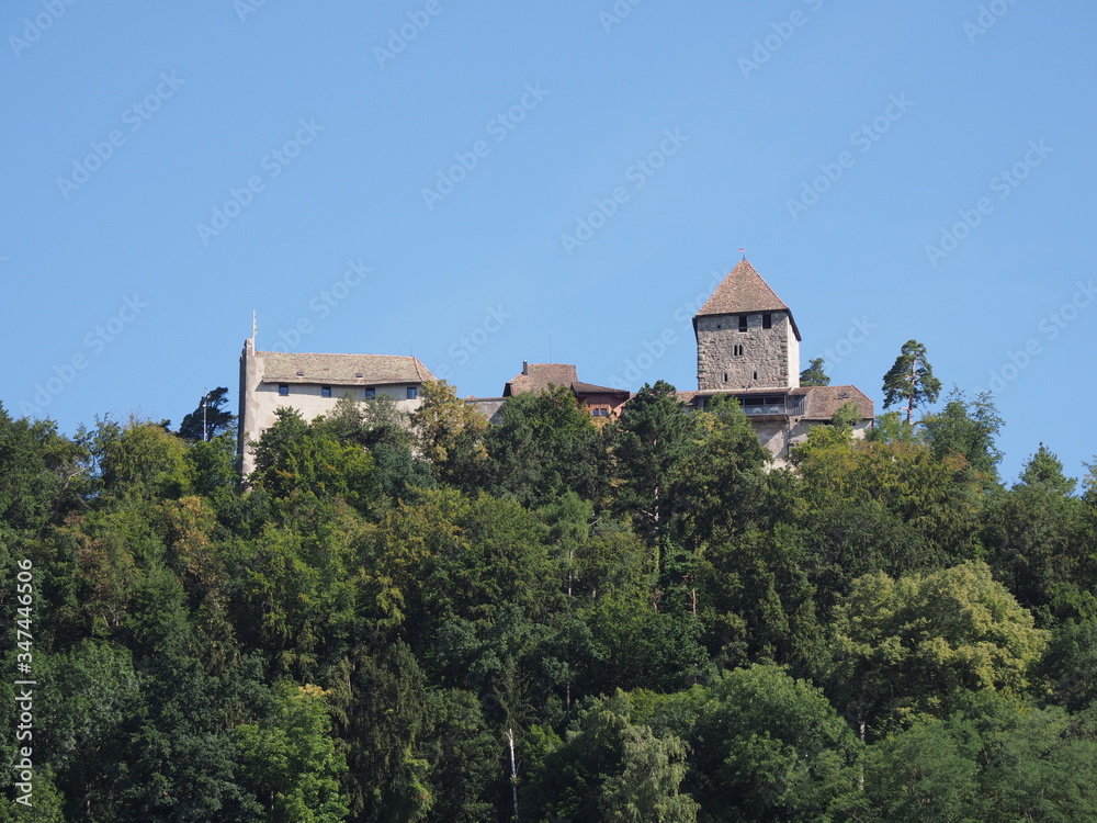 Stony Hohenklingen castle above european Stein am Rhein in Switzerland