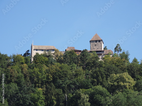 Stony Hohenklingen castle above european Stein am Rhein in Switzerland