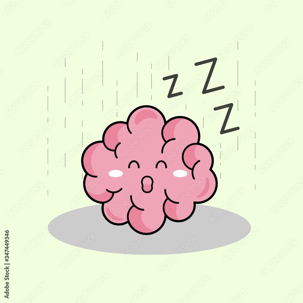 Sleeping cute brain cartoon. Brain rest. Vector illustration outline flat  design style. Stock Vector | Adobe Stock
