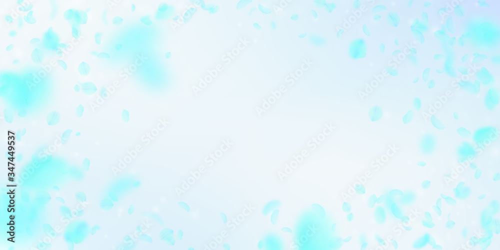 Turquoise flower petals falling down. Majestic rom Turquoise flower petals falling down. Majestic rom