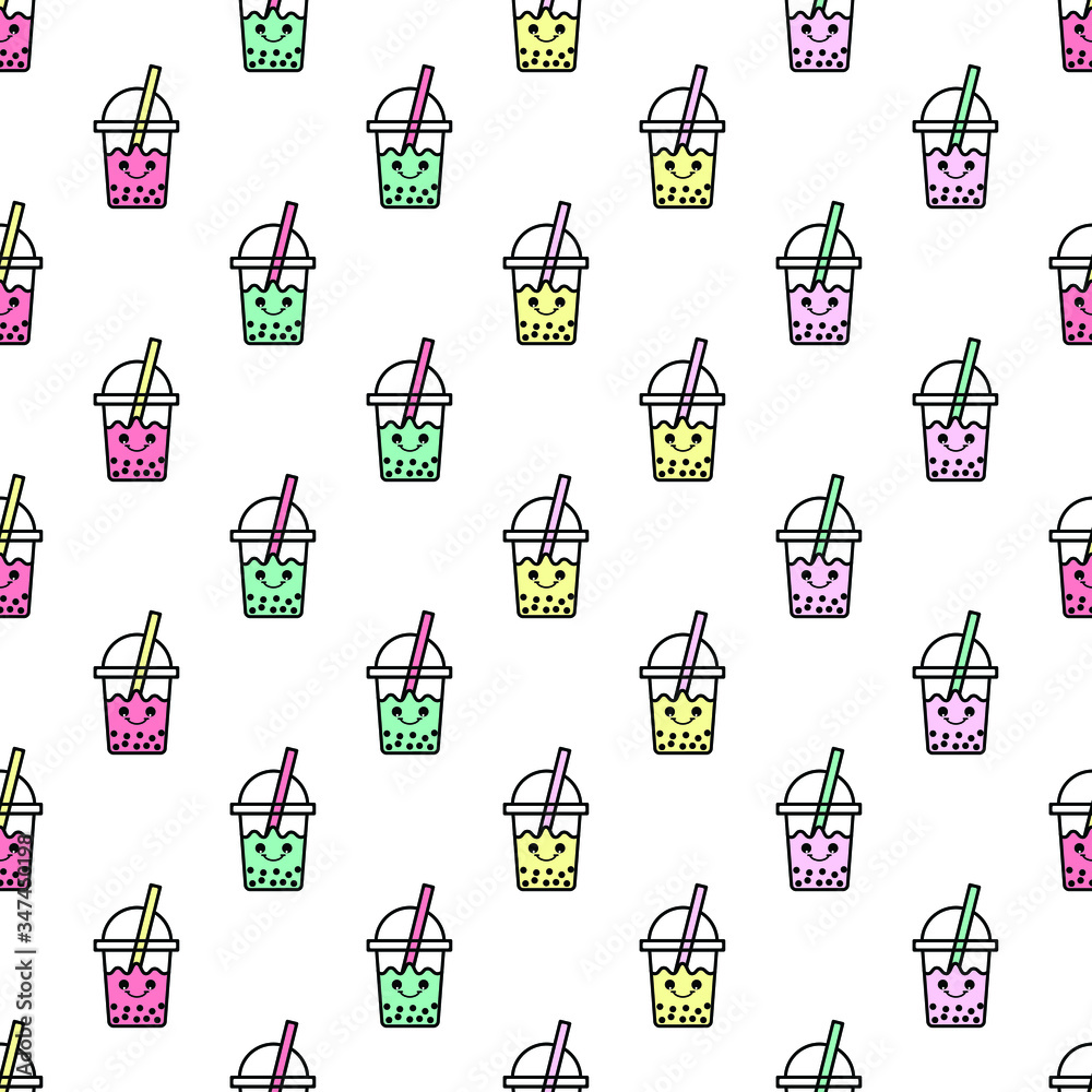 seamless pattern with bubble milk tea on white background. vector, illustration seamless pattern with bubble milk tea on white background. vector, illustration