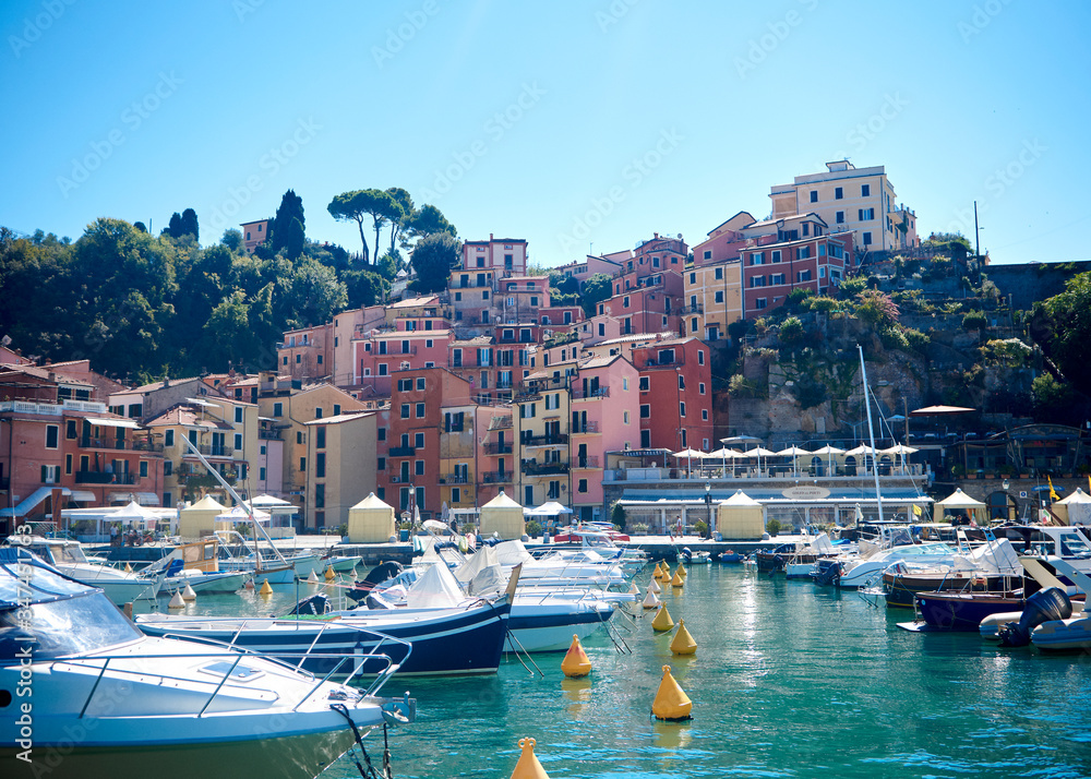 boats in the harbor, view of Lerici