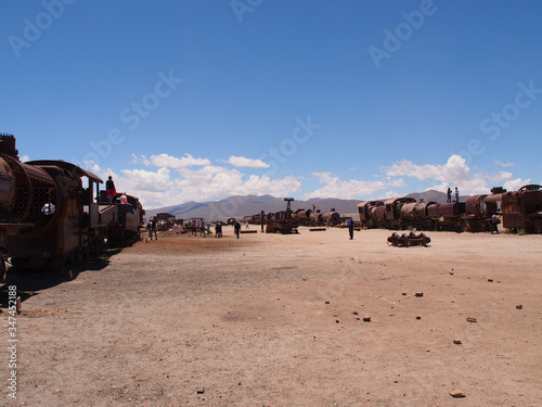 Train cemetery, Uyuni, Bolivia. Copy space for text