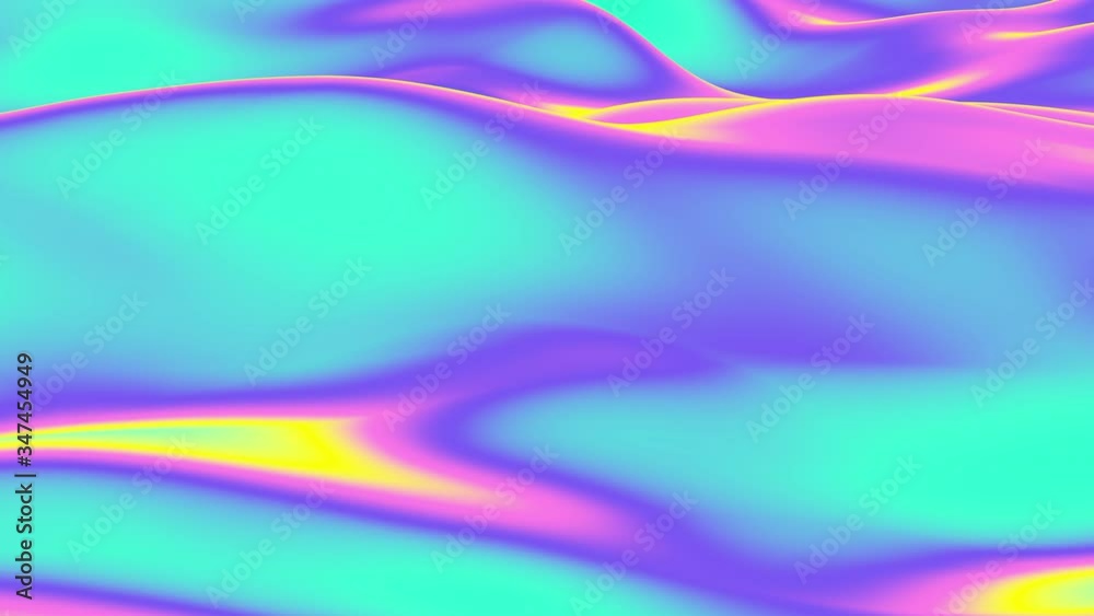 Looped animation. Abstract colorful wavy background in bright neon blue, green, violet and yellow colors. Modern colorful wallpaper. 3d rendering. Looped animation. Abstract colorful wavy background in bright neon blue, green, violet and yellow colors. Modern colorful wallpaper. 3d rendering.