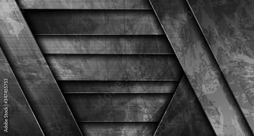 Dark grey material geometric stripes. Abstract grunge tech graphic digital design. Old wall concrete texture. Vector corporate background