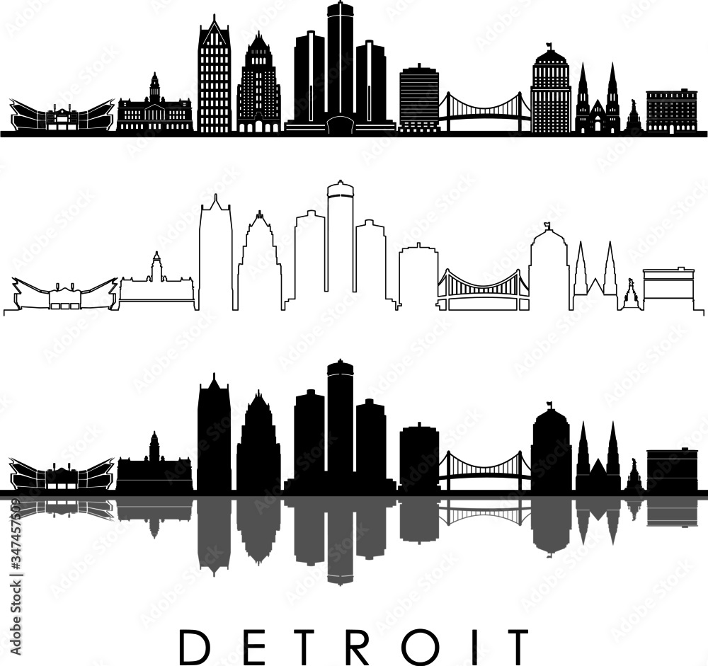 DETROIT City Michigan Skyline Silhouette Cityscape Vector