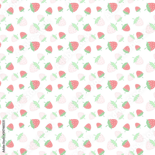 Seamless background with fresh strawberries painted with watercolors. Bright juicy berries. Easy simple outline style