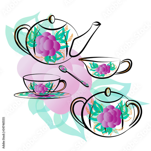 Vector sketch of a tea set on a white background