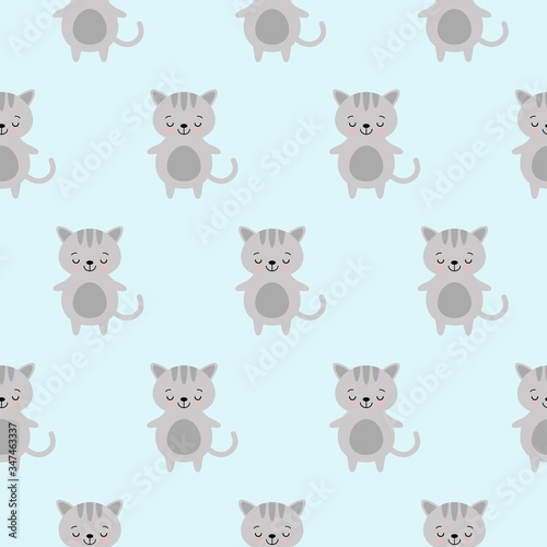 Fototapeta Naklejka Na Ścianę i Meble -  Vector illustration. Seamless pattern. Funny kawaii cats. Cute cats in grey colors. Vector cats.