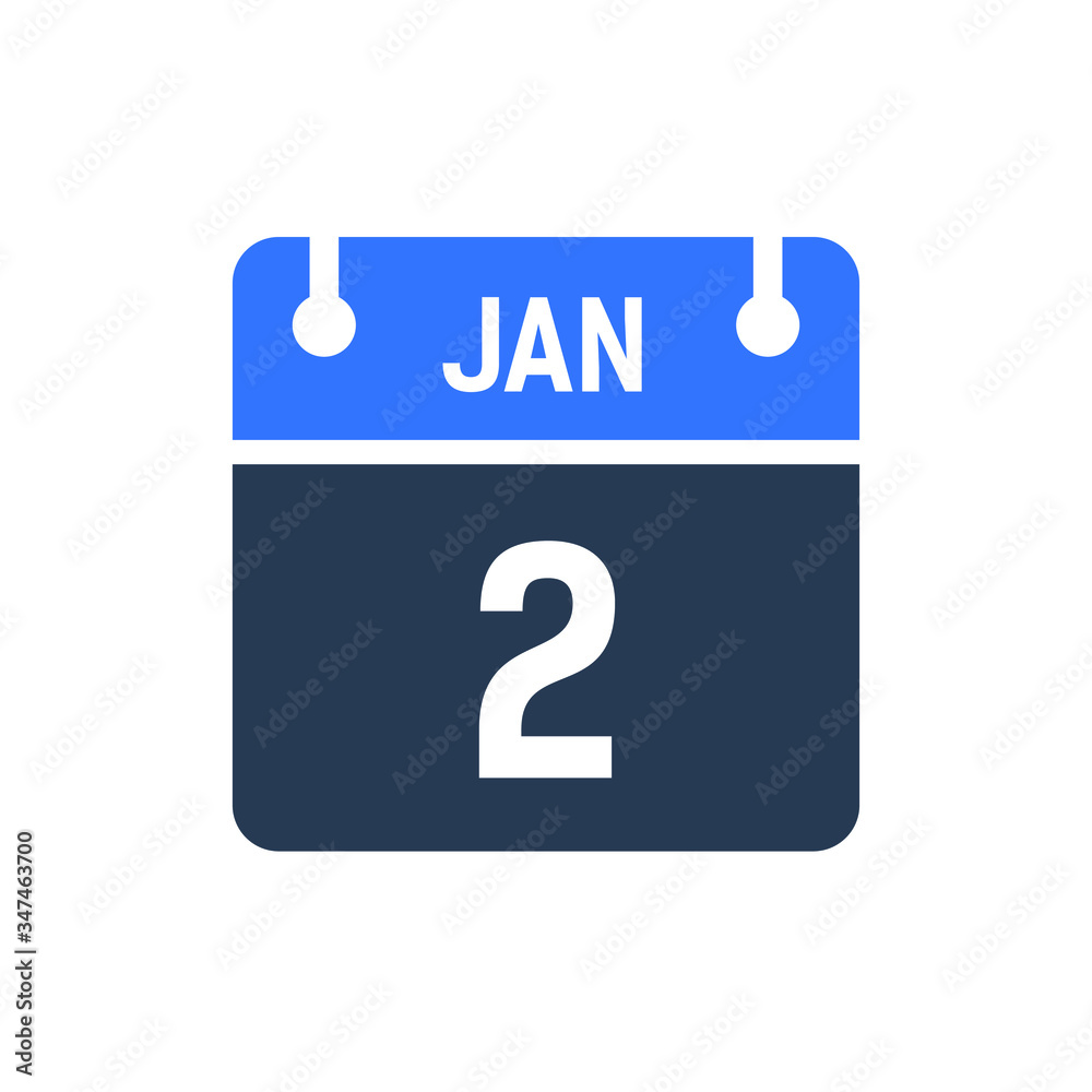 Calendar Date Icon - January 2 Vector Graphic
