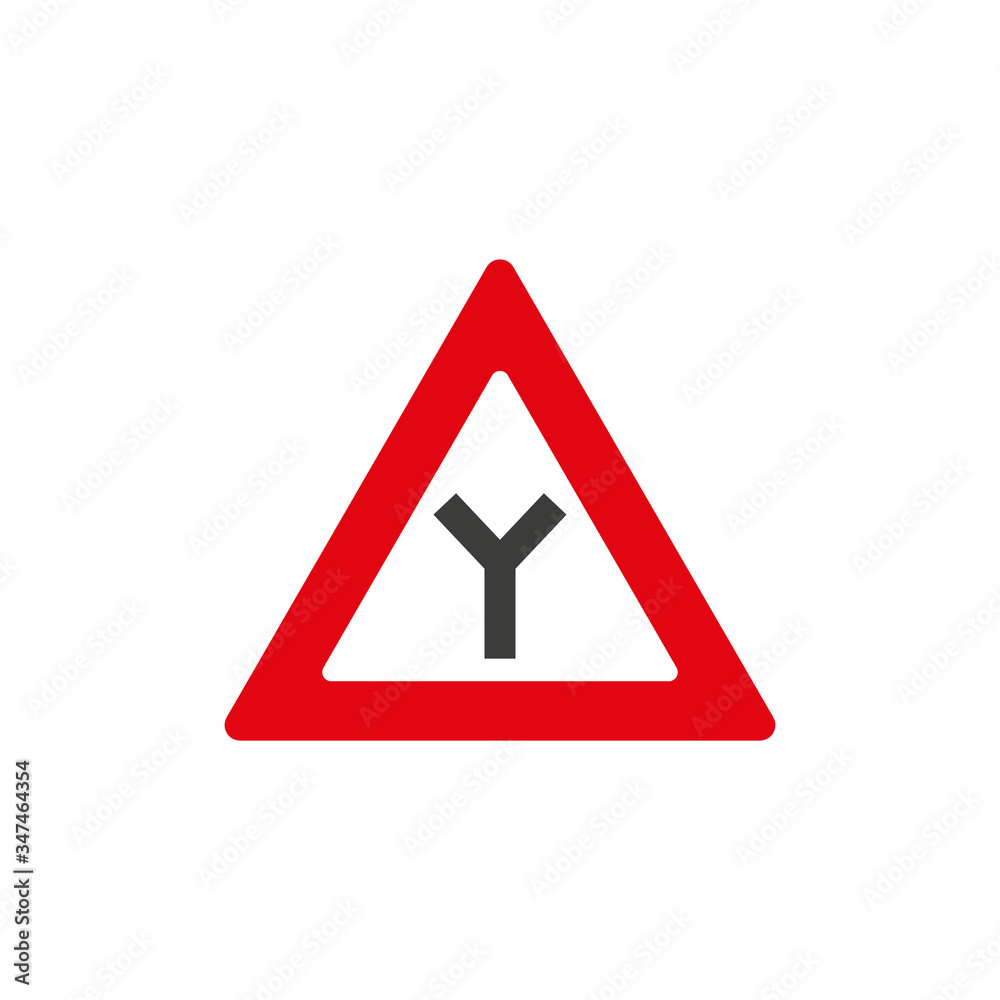 Side road junction, traffic sign, vector illustration. Red road sign on white background Side road junction, traffic sign, vector illustration. Red road sign on white background